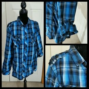 Men's blue/black plaid shirt